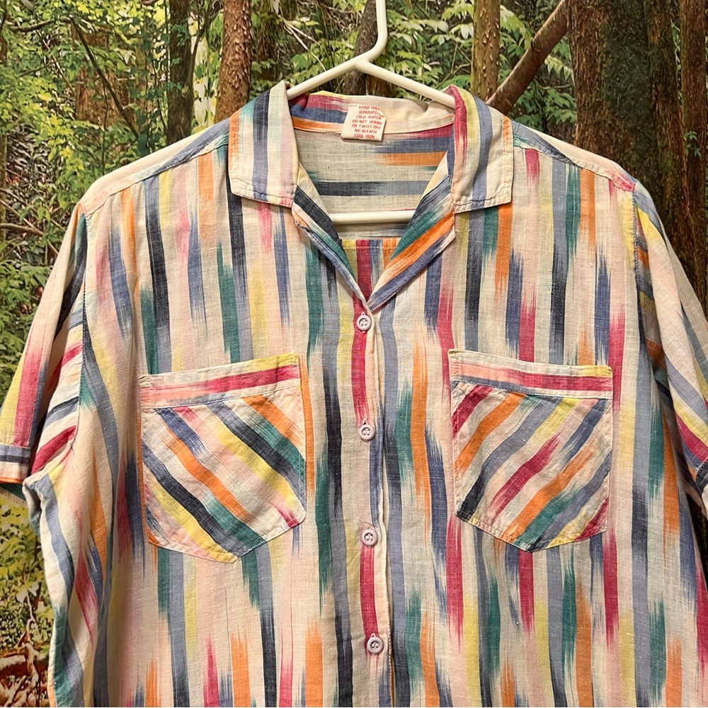 Vintage 1970s Collared Cotton Shirt button down large lightweight summer pattern - Picture 14 of 14